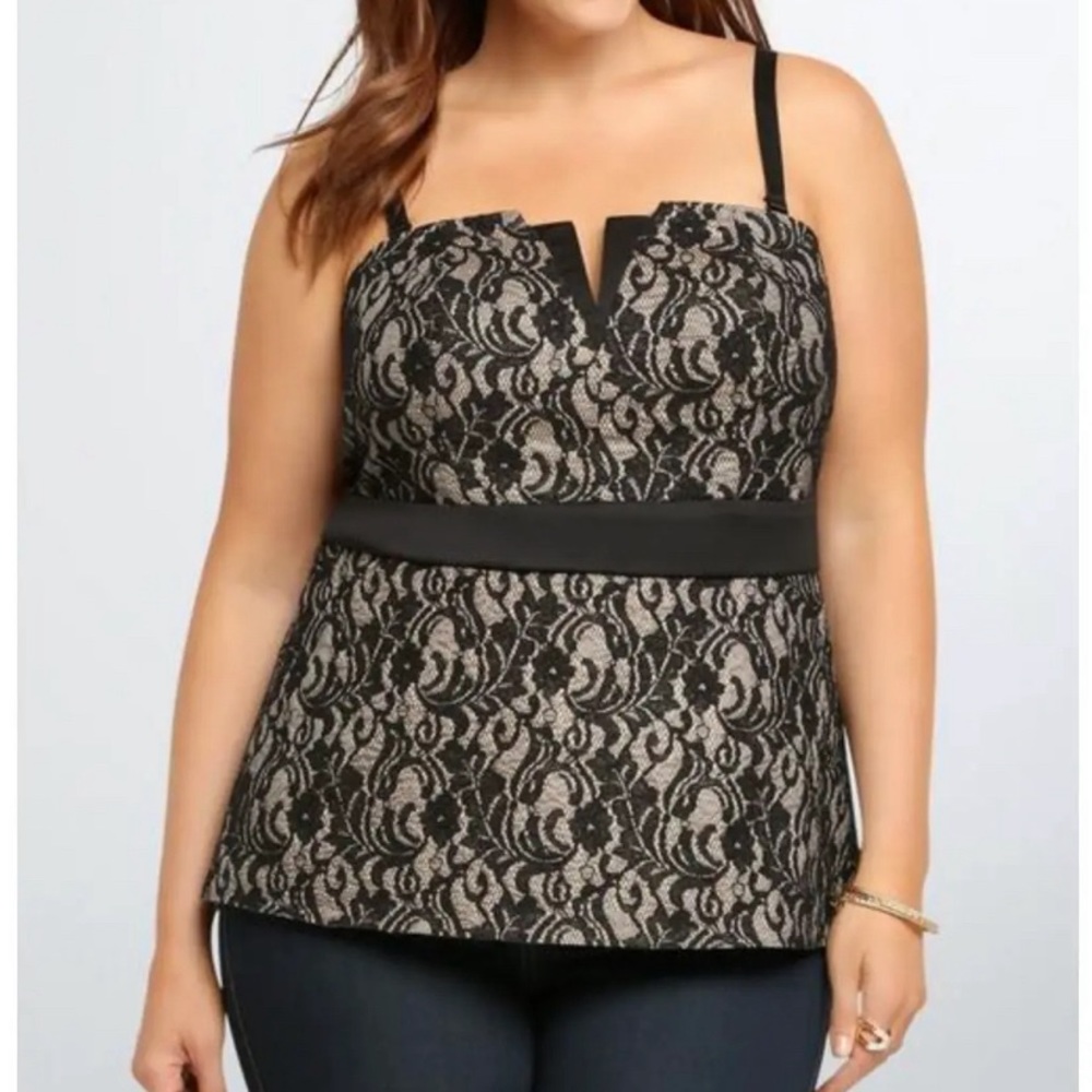 Torrid Womens Floral Black Lace Overlay Bustier Top 1 1X Gold Dressy Formal
